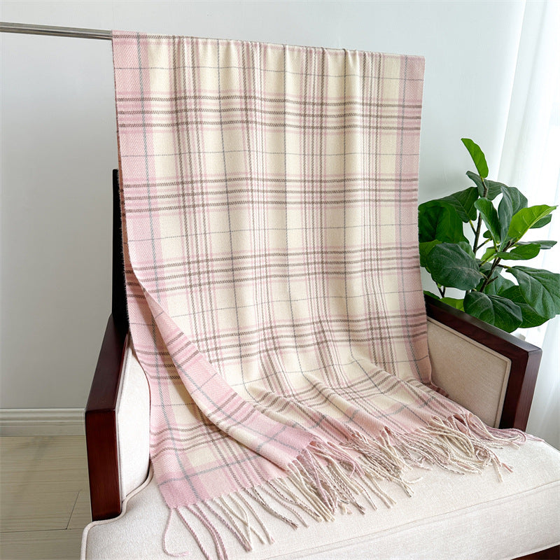 Kurashi™チェック柄カシミヤ風マフラー