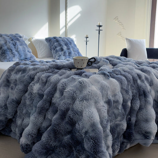 Kurashi™ タイダイラビットファー調ブランケット