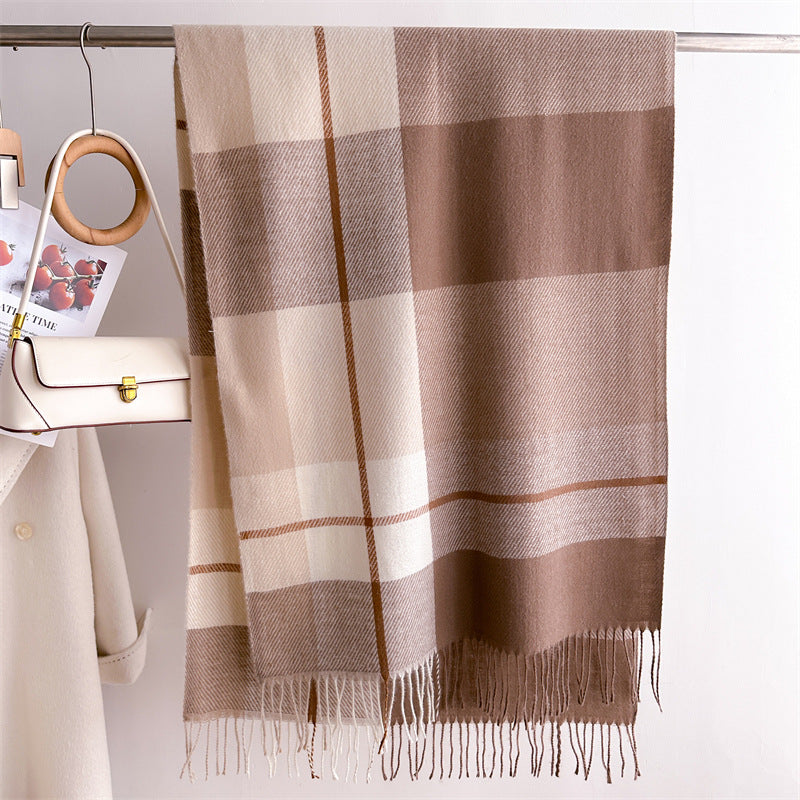 Kurashi™チェック柄カシミヤ風マフラー